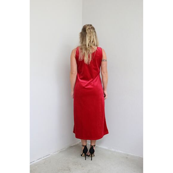 1990's Vintage Private Luxuries Holiday Red Velvet Slip Dress ~ Women's SM to MD - Picture 5 of 10